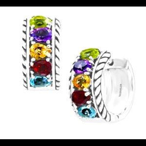 NWT. Effy multi color stone huggie earring IN STERLING SILVER 1.7/8. Carats